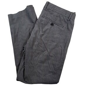 Theory Trousers Mens 34 Grey Glen Plaid Cotton Blend Straight Leg Dress Pants